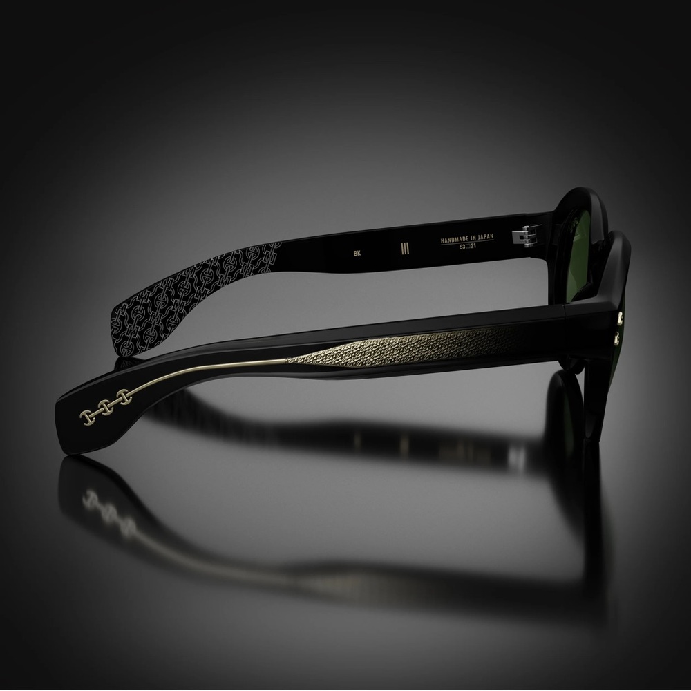HOORSENBUHS Model III Sunglasses | Black with 24K Gold Trim | Handmade in Japan - Picture 4 of 11